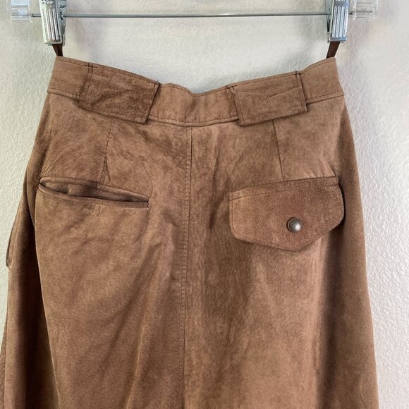 Vintage Outback Red Womens 2 Brown 100% Leather Pleated Midi Skirt Pockets - Picture 11 of 12